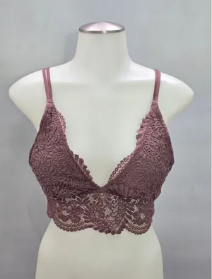 Aerie Brown Romantic Boudoir Bridal Cottage Lingerie Feminine Lace Bra Medium thumbnail 1