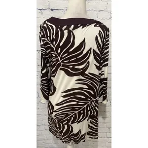CZ Cover Ups Women's 3/4 Sleeve Leaf Print Tunic Brown & Cream swim cover Small thumbnail 4