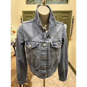 Levi's Type 1 Iconic Jacket Women’s Large Tab Crop Fitted Denim Jean Western XS thumbnail 3