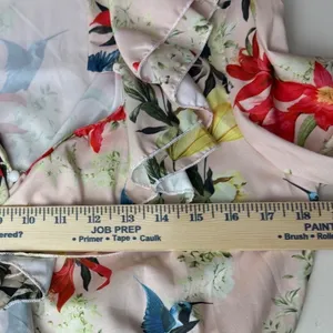 Women's Floral Print Ruffle Long Robe Duster Kimono Beach Cover-Up Tie Belt thumbnail 6