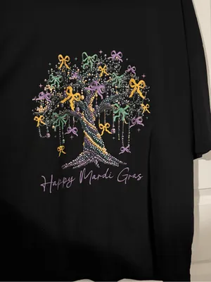 Black Mardi Gras Graphic Tee with Colorful Tree #100‎ thumbnail 2