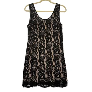 Wilfred Aritzia Black Lace Shift Dress Nude Lining Eyelash‎ Hem Mini Womens Med thumbnail 2