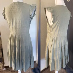 Altar'd State Light Olive‎ Swiss Dot Button Front Mini Dress Boho M nwt thumbnail 4