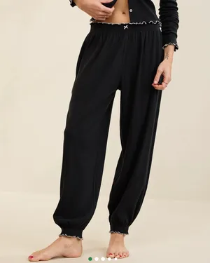 NWT Aerie Pointelle Balloon Pajama Pant in Black Sz XS thumbnail 1