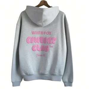 White Fox Comfort Club Hoodie S/M White Mist Pink Logo Oversized Pullover Fleece thumbnail 2