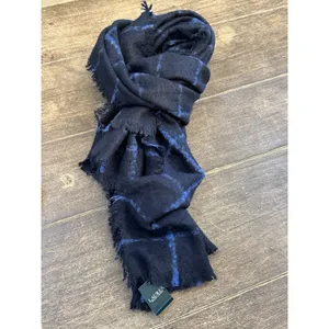 Lauren Ralph Lauren Blue Checked Large‎ Scarf Shawl 25•84" Fringe thumbnail 7