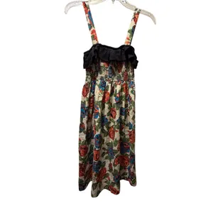 Audrey 3 +1 Floral Smocked Mini Dress‎ Rose Print Ruffle Neck Rayon DH4169 L thumbnail 2