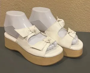 Sam & Libby Indie White Platform Sandals Chunky 90s Y2K Wood Wedge 6 thumbnail 1