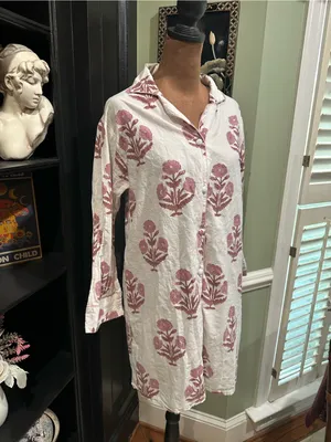 Victoria Dunn Pink Floral Block‑Print Button‑Down Dress – Fits Medium thumbnail 4