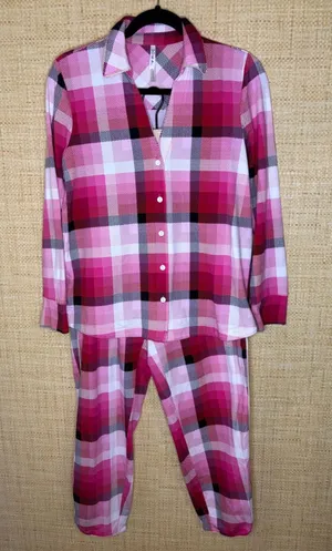 Soma Embraceable Pajama Set Pink Sugarloaf Plaid Small Top Medium Bottom NEW thumbnail 1