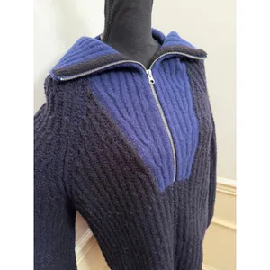 Everlane Luxe Teddy Oversized Half-Zip Bib Sweater Black Ocean Blue Chunky Knit thumbnail 4