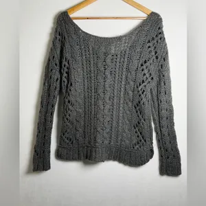 Free People Women’s Chunky Open Cable Knit Mohair Wool Blend Sweater Gray Sz M thumbnail 8