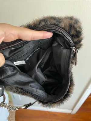 Leopard Print Faux Fur Shoulder Bag with Chain Strap - Brown thumbnail 7