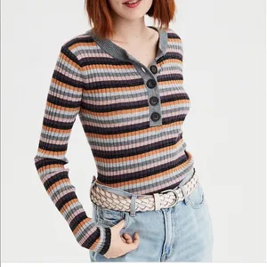 American Eagle Striped Henley Sweater thumbnail 2