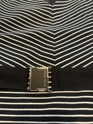 Hugo Boss Size 4 Hedra Black and White Striped V Neck Midi Dress with Belt thumbnail 6