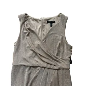Papell Studio Metallic Draped Knit Dress Gown V-Neck NWT US 12 Beige Biscotti thumbnail 4