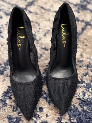 NWOB LuLu’s Megin Sparkle Black Shimmer Fabric Pointed-toe 4” Stiletto Heels 7.5 thumbnail 4
