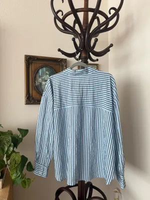 Zara Blue and Brown Striped Button Up thumbnail 5