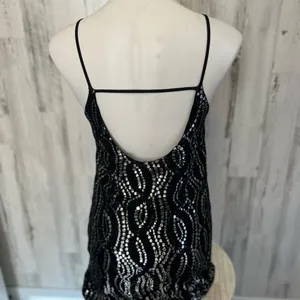 6 Sisters Black Silver Sequin Bodycon Mini Dress Womens Size Small S Backless Ca thumbnail 3