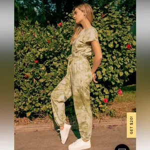 Lulus 100% Cotton Olive Green Tie-Dye Short Sleeve Jumpsuit thumbnail 2