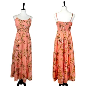 Lost + Wonder Maxi Dress Smocked Tiered Chiffon Peach Floral Women’s Size Medium thumbnail 13