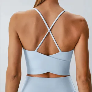 Berlook Activewear Light Blue V Neck X-Cross Sports Bra - Medium Support thumbnail 4