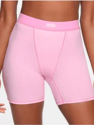 SKIMS Boxer shorts high rise Cotton Ribbed Bubblegum pink barbie lounge pjs thumbnail 1