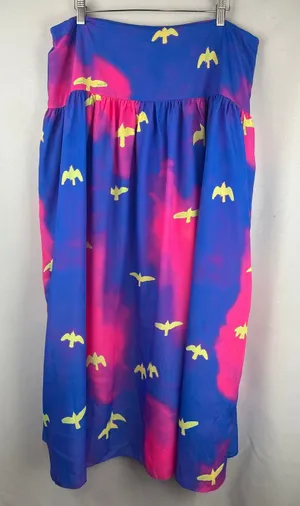 Women’s Chaouiche XL Pink & Blue Maxi Skirt w/ Yellow Birds thumbnail 1