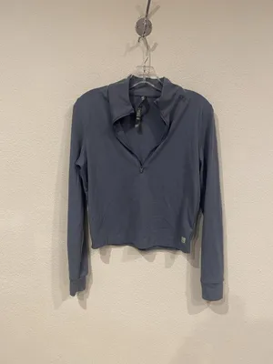 Vuori Studio Half Zip Long Sleeve Crop Top Womens Large Blue Athletic thumbnail 2