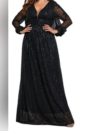 NWOT Sequined Formal Gown Black Size 16 thumbnail 1