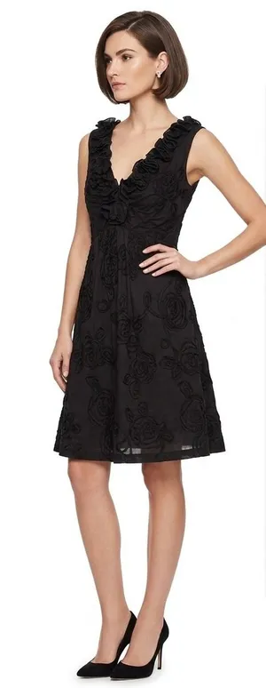 Tiana B. Black Applique Cocktail Dress Size 10 Ruched‎ V-Neck Sleeveless thumbnail 1