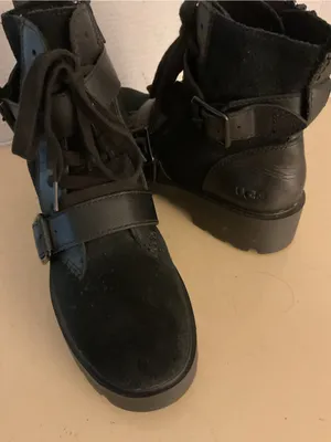 UGG Women's Black leather suede platform combat waterproof boots US 9 thumbnail 1