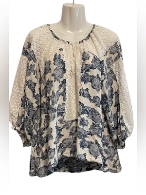Free people White Floral Lace-Panel Women's Blouse thumbnail 2