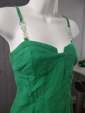 Zara Linen Blend Green Mini Corset Dress with Beaded Straps thumbnail 3