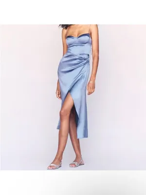 Reformation Elegant Blue silk Dress NEW thumbnail 5