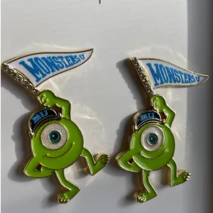 Disney Pixar BaubleBar Monsters Inc Mike Wazowski Earrings Flag NEW Green Gold thumbnail 3