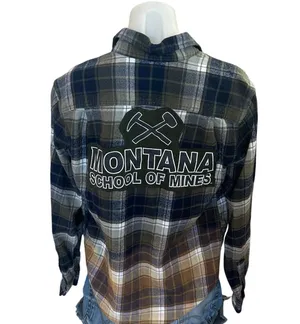 Montana Tech Plaid Flannel Shirt SMALL Oversize Football Butte Tailgate Unique thumbnail 2