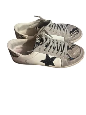 Vintage Havana Betsy White Leather Star Sneakers with Black Snakeprint Accents thumbnail 2