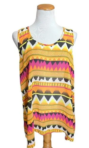 Womens Umgee Aztec Tribal Zipper Back Flowy Tank Top - Sz L thumbnail 1