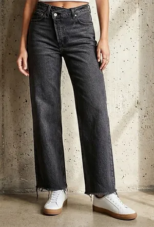 Abercrombie & Fitch 90s Relaxed High Rise Jeans Size 27 4 Washed Black Raw Hem thumbnail 1