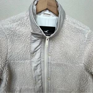 Hollister Cream Sherpa Bomber Jacket Full Zip with Snaps Size XS Off White thumbnail 11