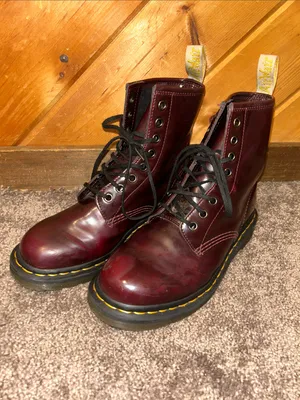 Dr Martens vegan 1460 cherry red Cambridge brush OG lace up unisex boots thumbnail 6