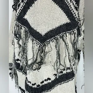 Free People Full Zip Hooded Fringe Aztec Southwestern Cardigan Sweater Large thumbnail 6