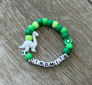 Handmade NEW Lot Of 2 Kandi Bracelets EDM Rave Festival Dinosaur PLUR Colorful Fun thumbnail 3