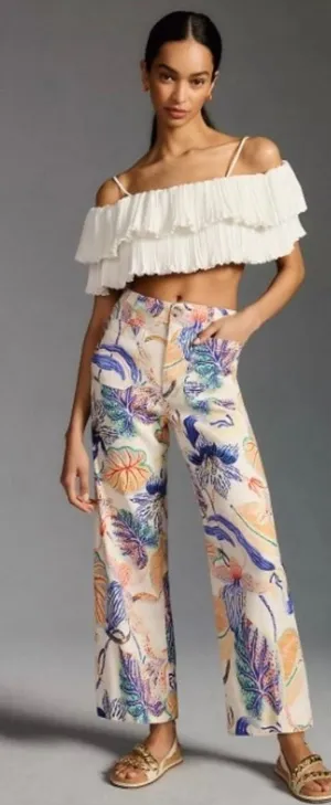 Anthropologie Maeve Sarah Gordon Colette Ankle Cropped Linen Wide Leg Pants 29 thumbnail 1