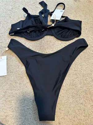 NWT Quince Demi high leg bikini set black large thumbnail 5