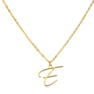 Letter E Cursive Initial Necklace Gold thumbnail 1
