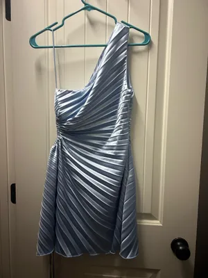 Baby blue pleated dress thumbnail 4