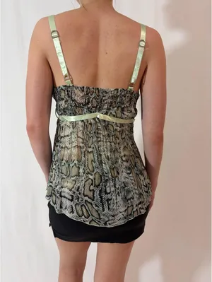 Green Snakeskin Print Mesh Sheer Fairy Y2K Festival Cami thumbnail 6