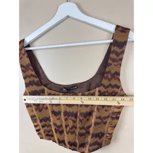 NWT Zara Mesh Corset Top Bustier Size M Brown Geometric Print Y2K Boho Chic thumbnail 6